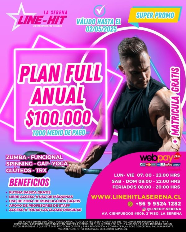 PROMO PLAN FULL ANUAL $100.000 +MATRICULA GRATIS ( Sede La Serena)