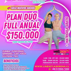 SOCIOS NUEVOS /PROMO DUO PLAN FULL ANUAL $150.000 +MATRICULA GRATIS ( Sede La Serena)