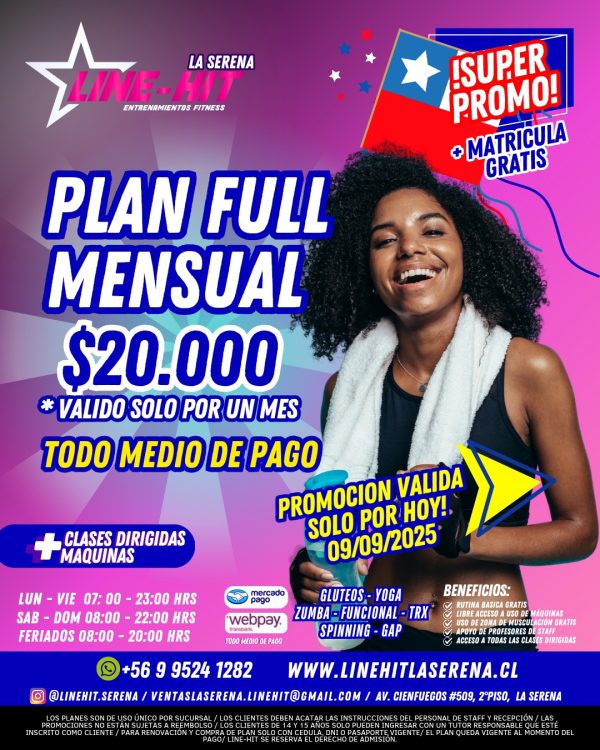 PROMO PLAN FULL MENSUAL $20.000 +MATRICULA GRATIS ( Sede La Serena)